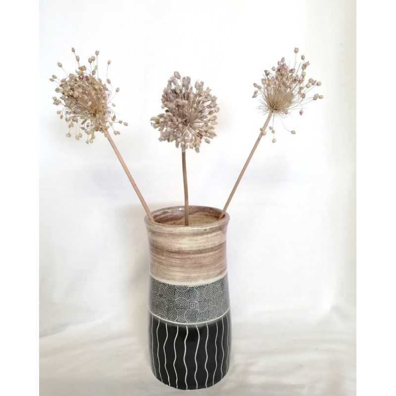 Vase ocre et noir taille moyenne - V2403