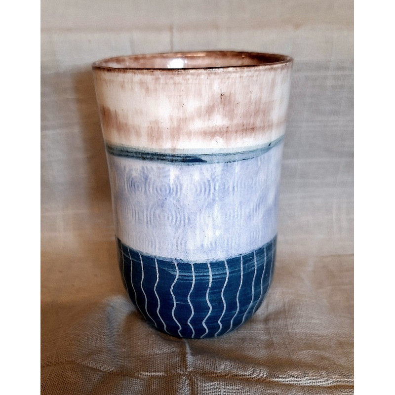 MUG ocre et bleu cobalt, motif flouté - M3